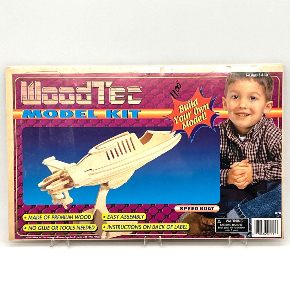 Vintage WoodTec Model Kit Speed Boat Premium Wood No Glue & Tools Needed New